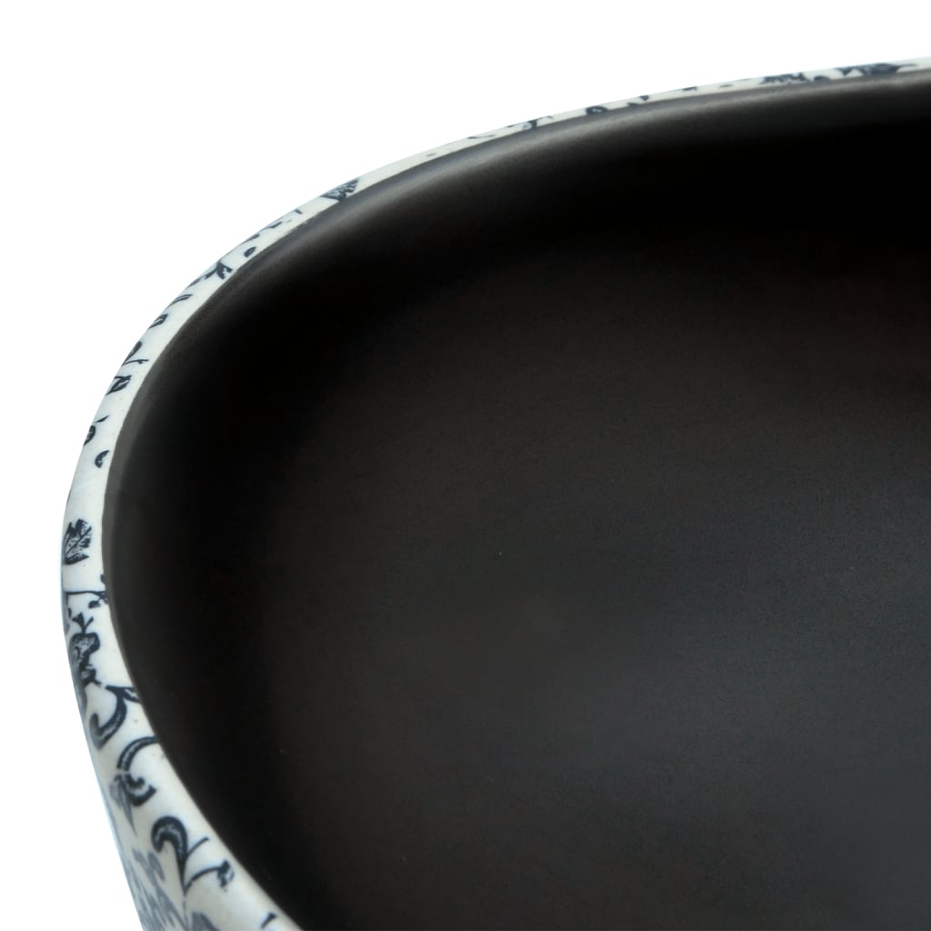 Lavatório de bancada oval 47x33x13 cm cerâmica preto e azul