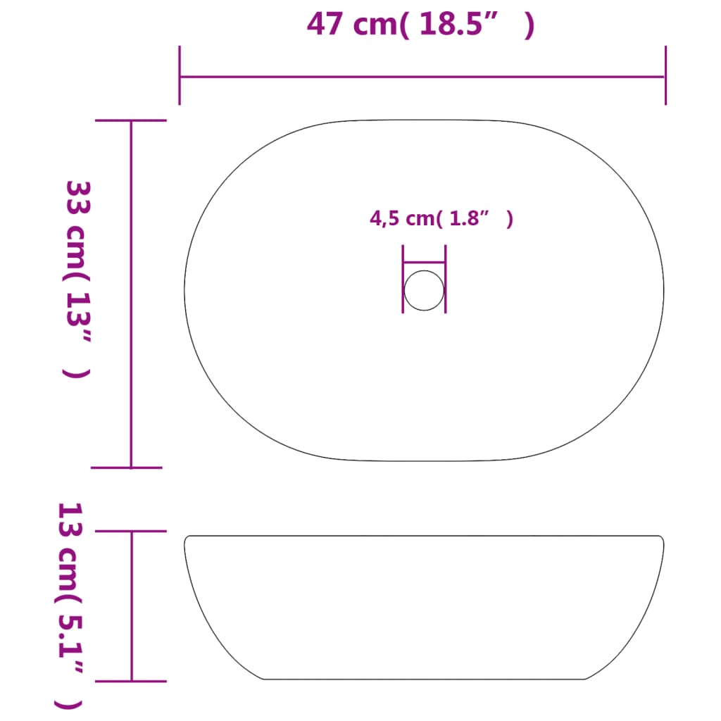 Lavatório de bancada oval 47x33x13 cm cerâmica preto e azul