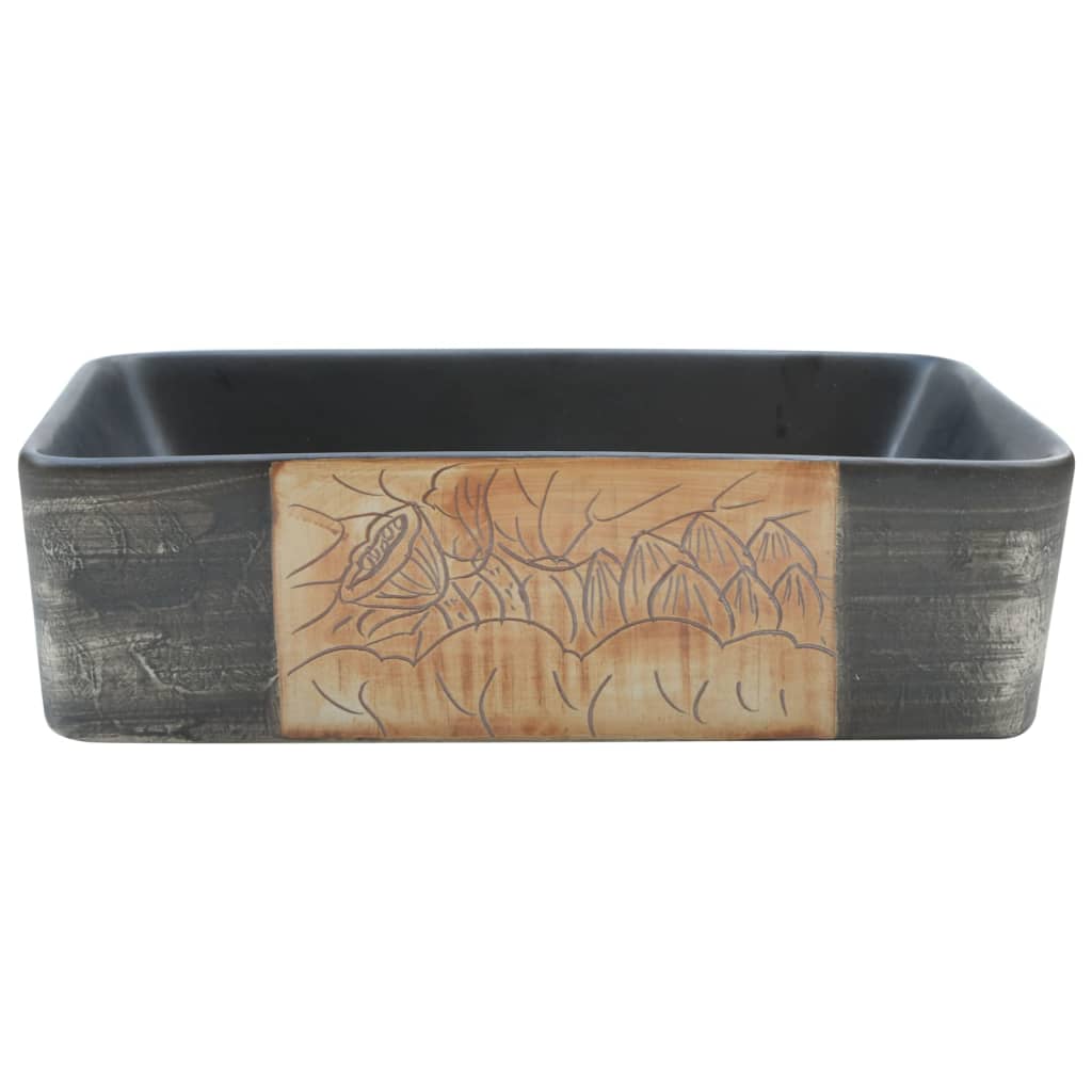 Lavatório retangular 46x35,5x13 cm cerâmica preto e castanho