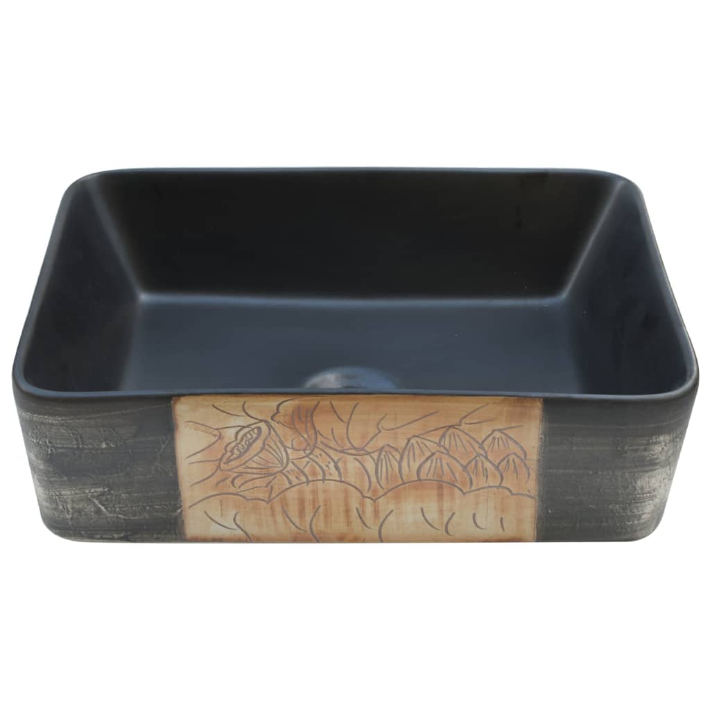 Lavatório retangular 46x35,5x13 cm cerâmica preto e castanho