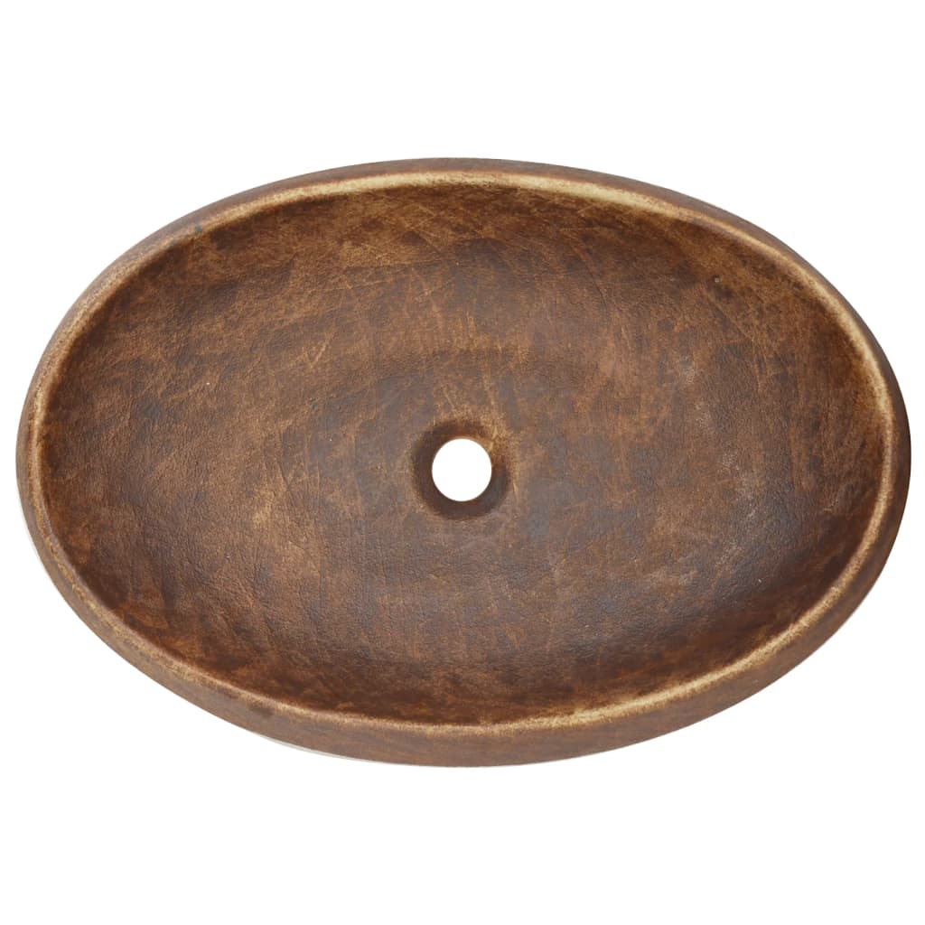 Lavatório de bancada oval 59x40x15 cm cerâmica castanho