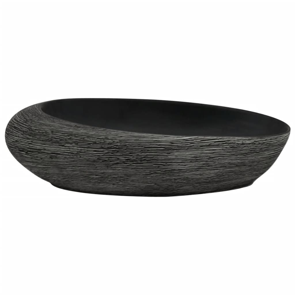 Lavatório de bancada oval 59x40x14 cm cerâmica cinza e preto