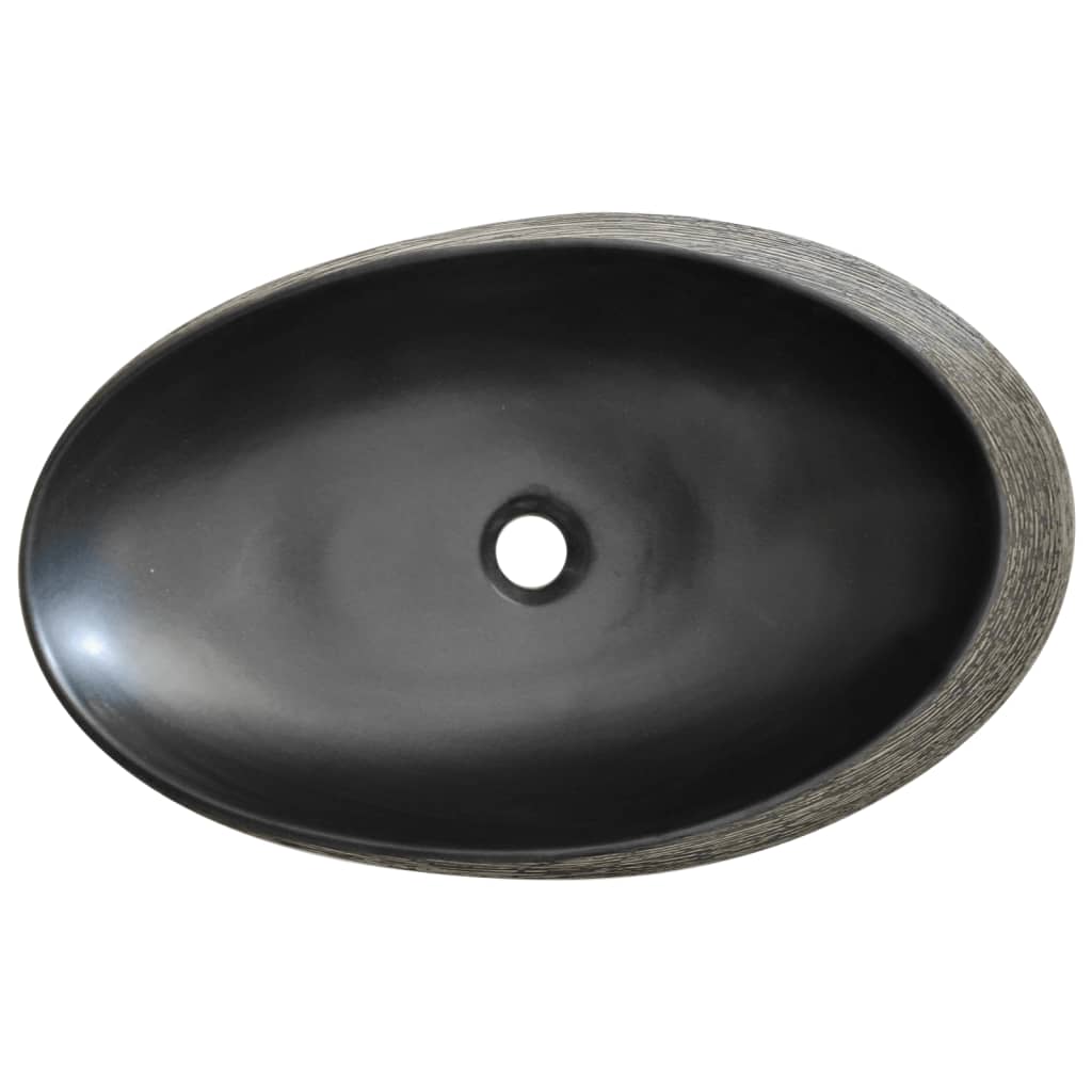 Lavatório de bancada oval 59x40x14 cm cerâmica cinza e preto