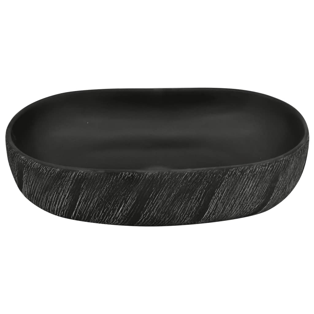 Lavatório de bancada oval 59x40x14 cm cerâmica preto