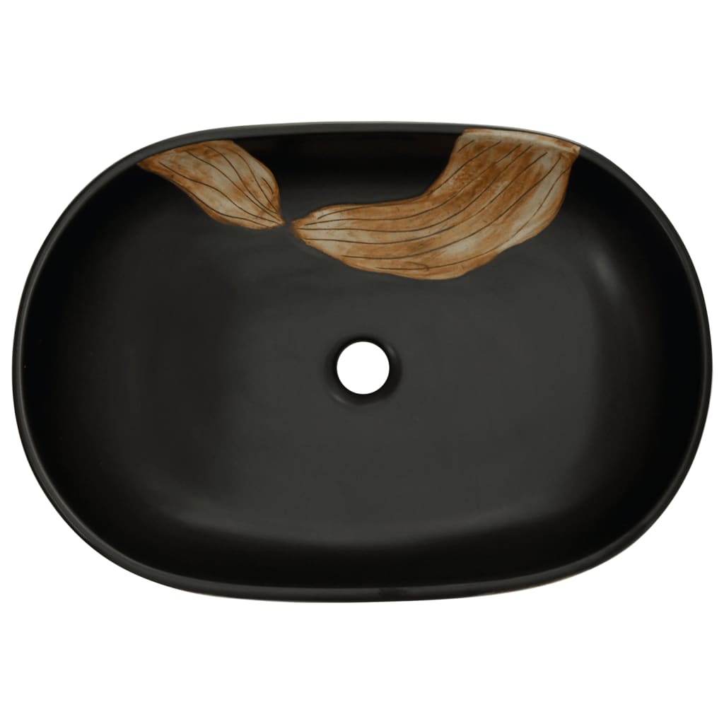 Lavatório de bancada oval 59x40x14 cm cerâmica preto