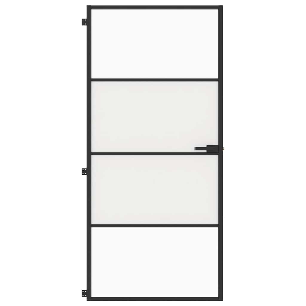 Porta interior 102,5x201,5 cm vidro temperado e alumínio preto