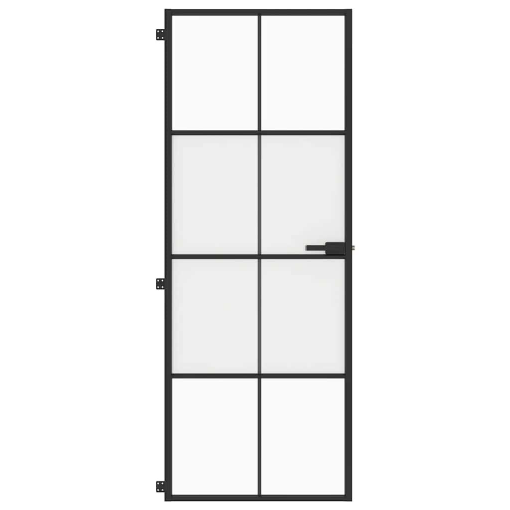 Porta interior 102,5x201,5 cm vidro temperado e alumínio preto