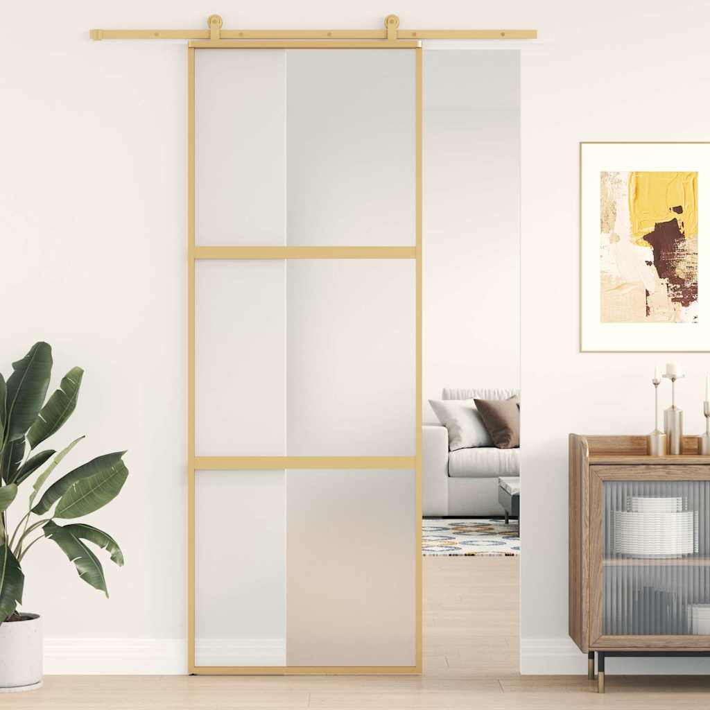 Porta deslizante 102,5x205 cm vidro ESG fosco/alumínio dourado