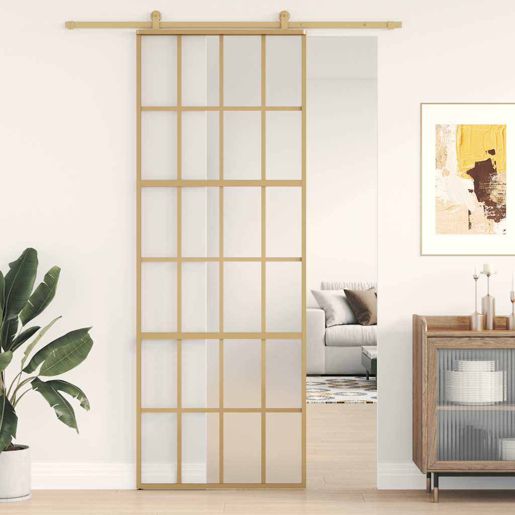Porta deslizante 102,5x205 cm vidro ESG fosco/alumínio dourado