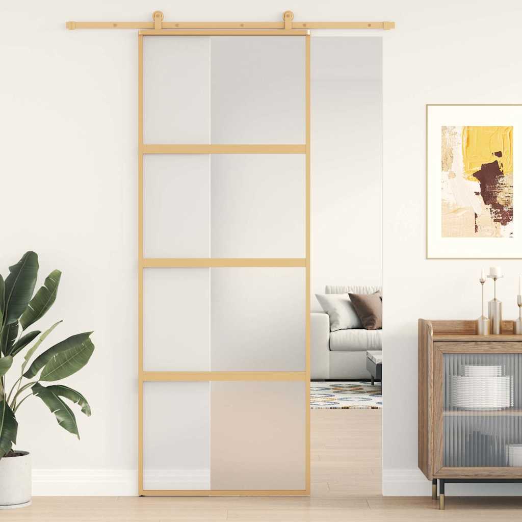 Porta deslizante 90x205 cm vidro ESG fosco/alumínio dourado