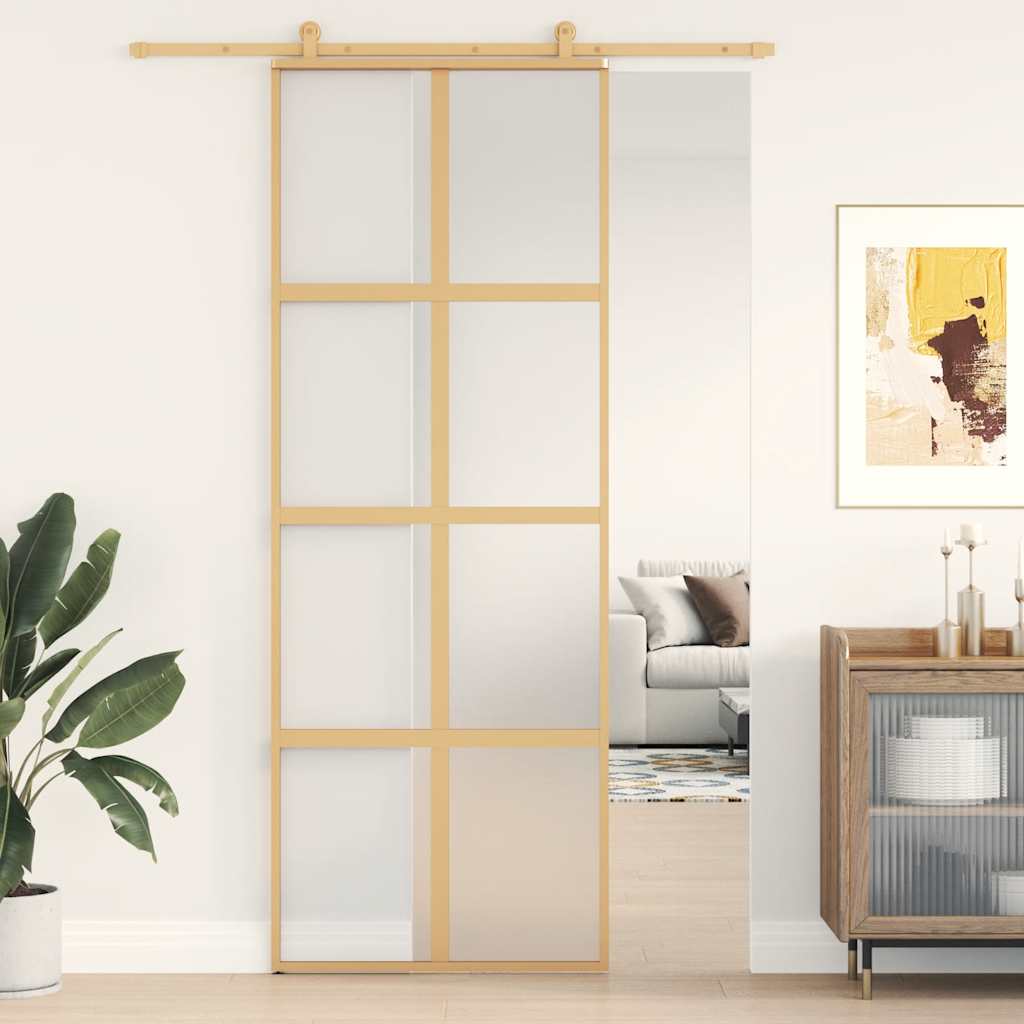 Porta deslizante 90x205 cm vidro ESG fosco/alumínio dourado