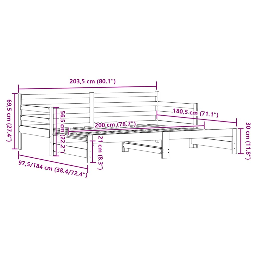 Sofá-cama com gavetão 90x200 cm madeira de pinho maciça