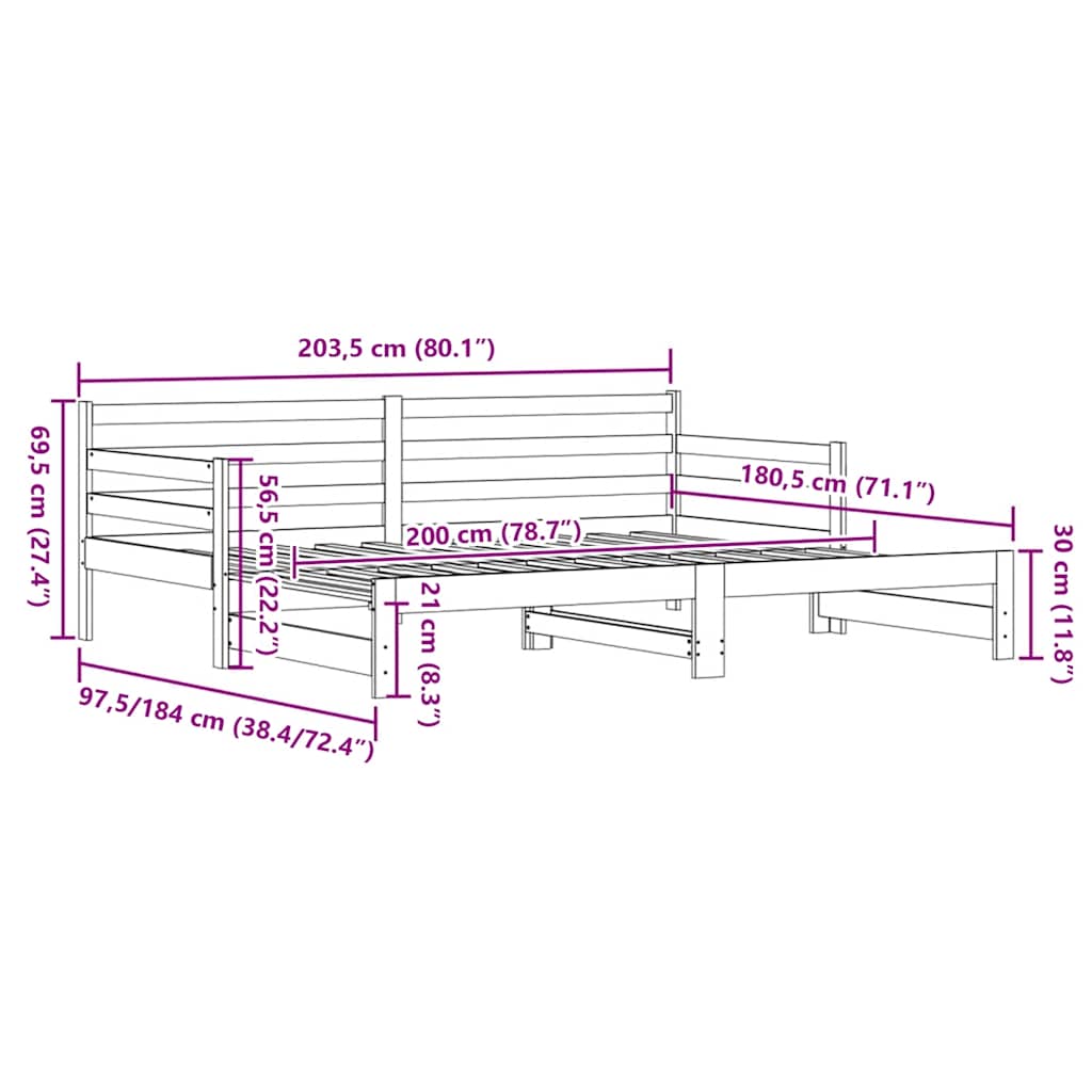 Sofá-cama com gavetão 90x200 cm madeira de pinho maciça preto