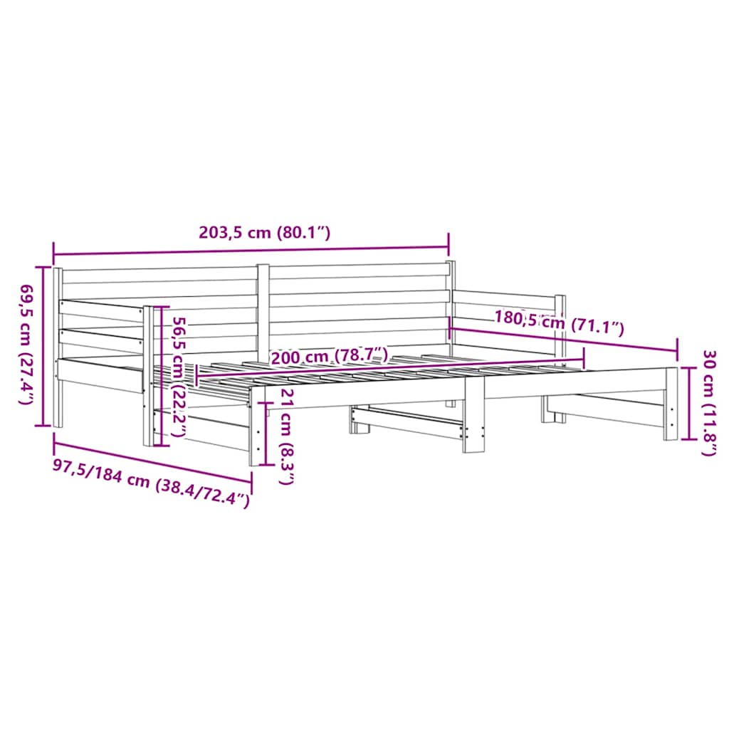 Sofá-cama com gavetão 80x200 cm madeira de pinho maciça preto