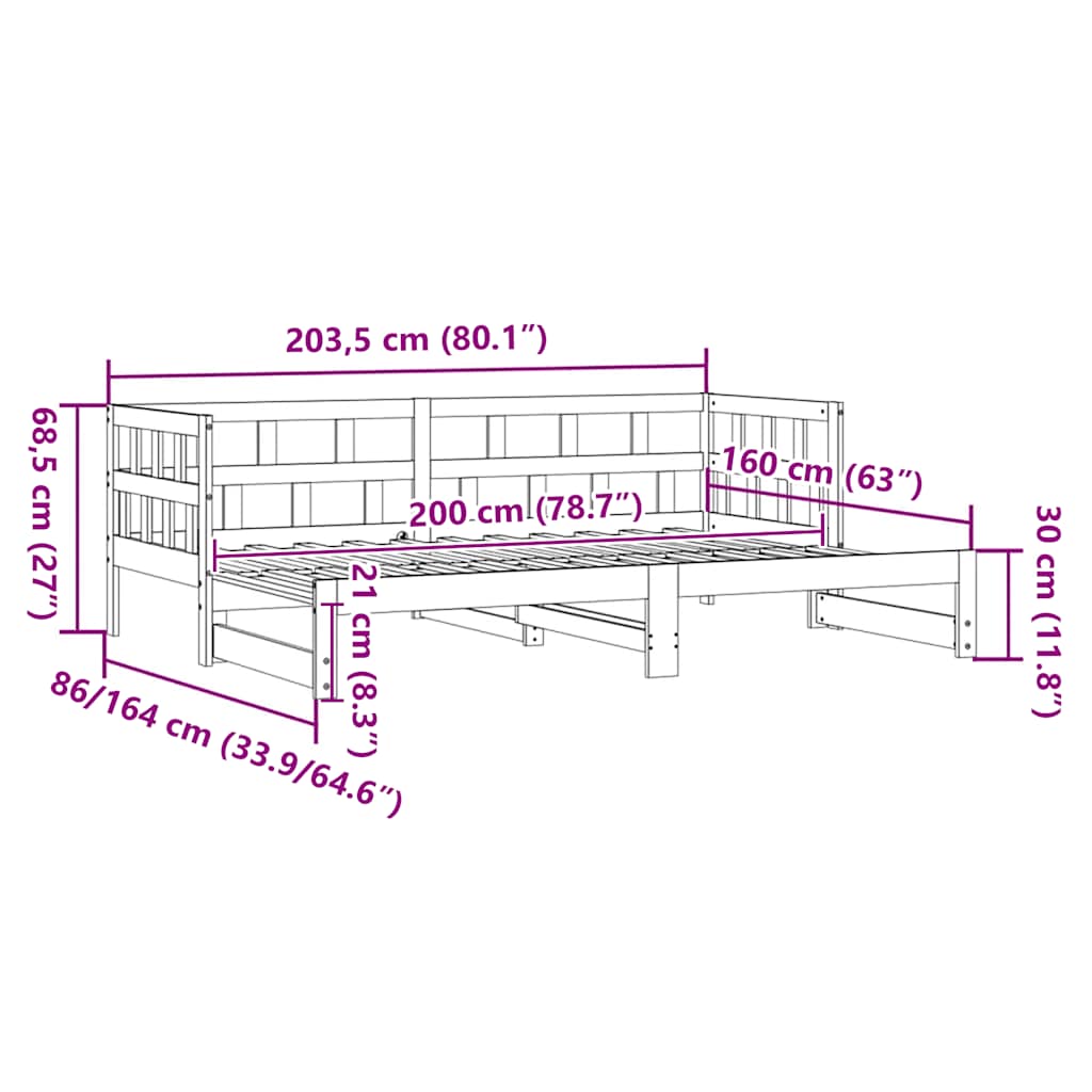 Sofá-cama com gavetão 80x200 cm madeira de pinho maciça branco