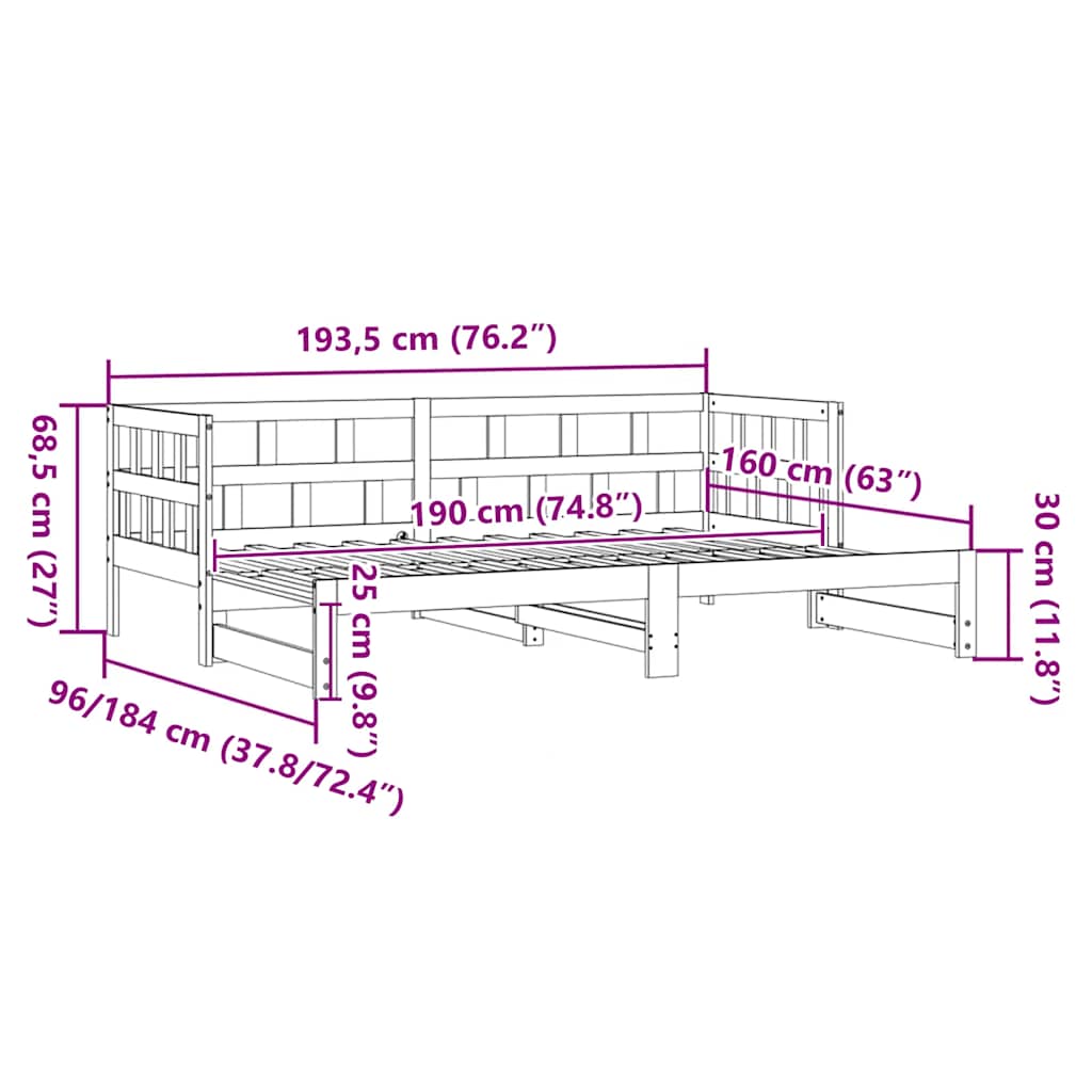 Sofá-cama com gavetão 90x190 cm madeira de pinho maciça branco