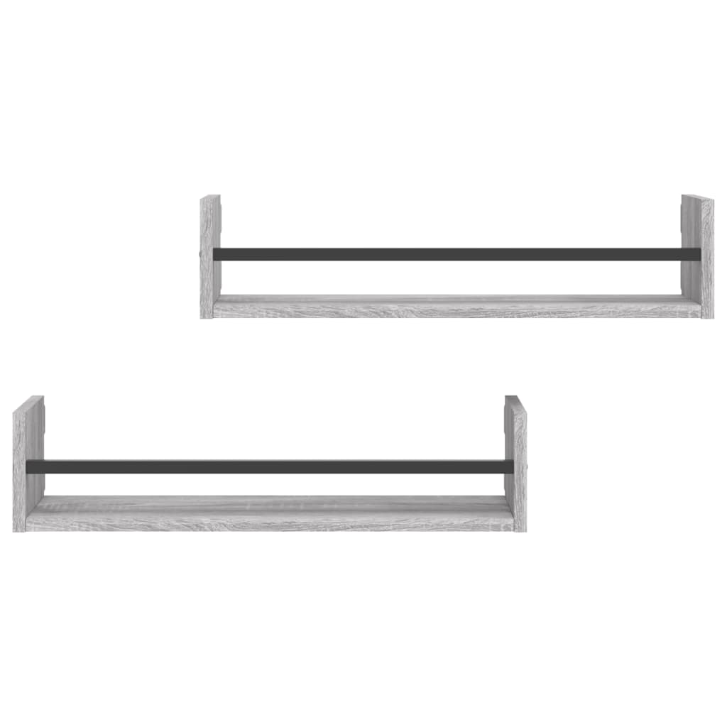 Prateleiras de parede c/ barras 2 pcs 60x16x14 cm cinza sonoma