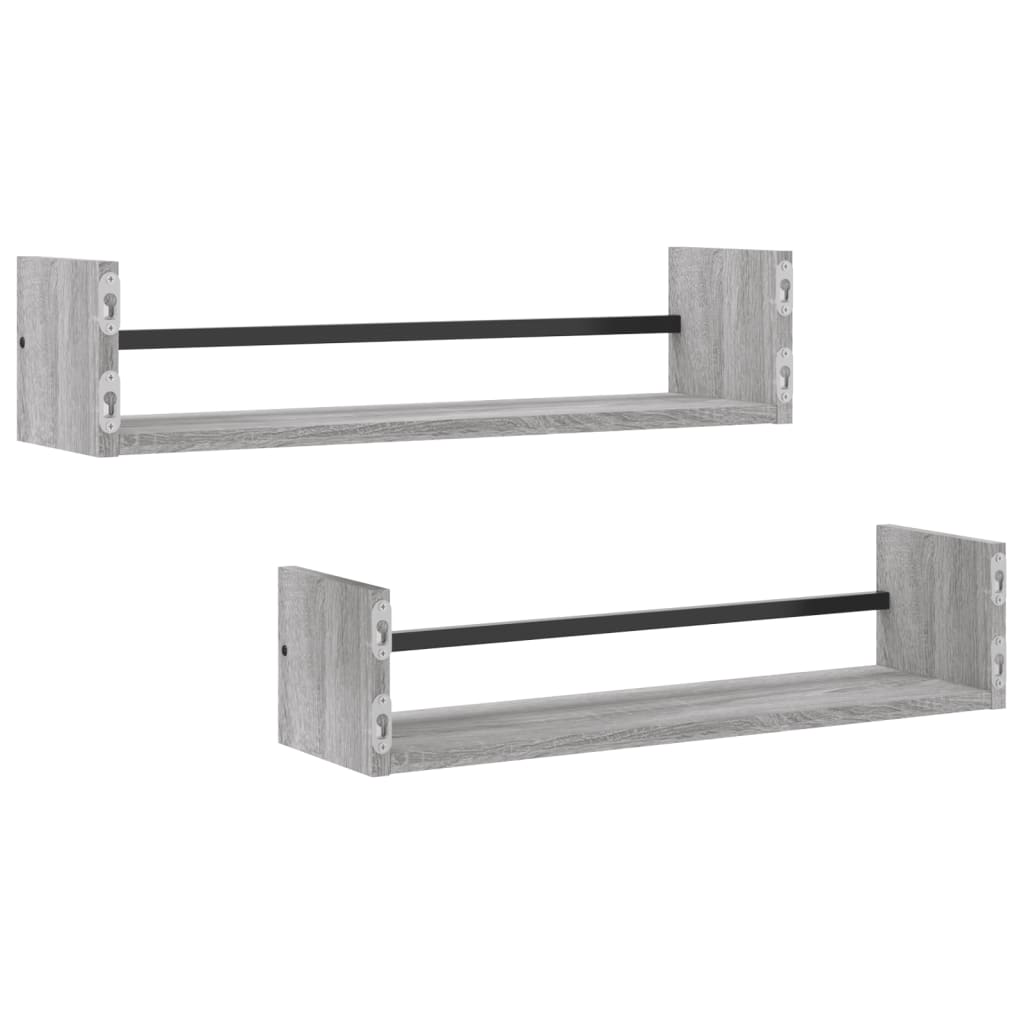 Prateleiras de parede c/ barras 2 pcs 60x16x14 cm cinza sonoma