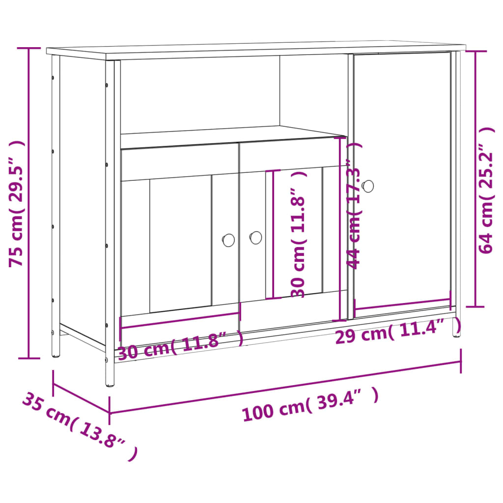 Aparador 100x35x75 cm derivados de madeira cinzento sonoma
