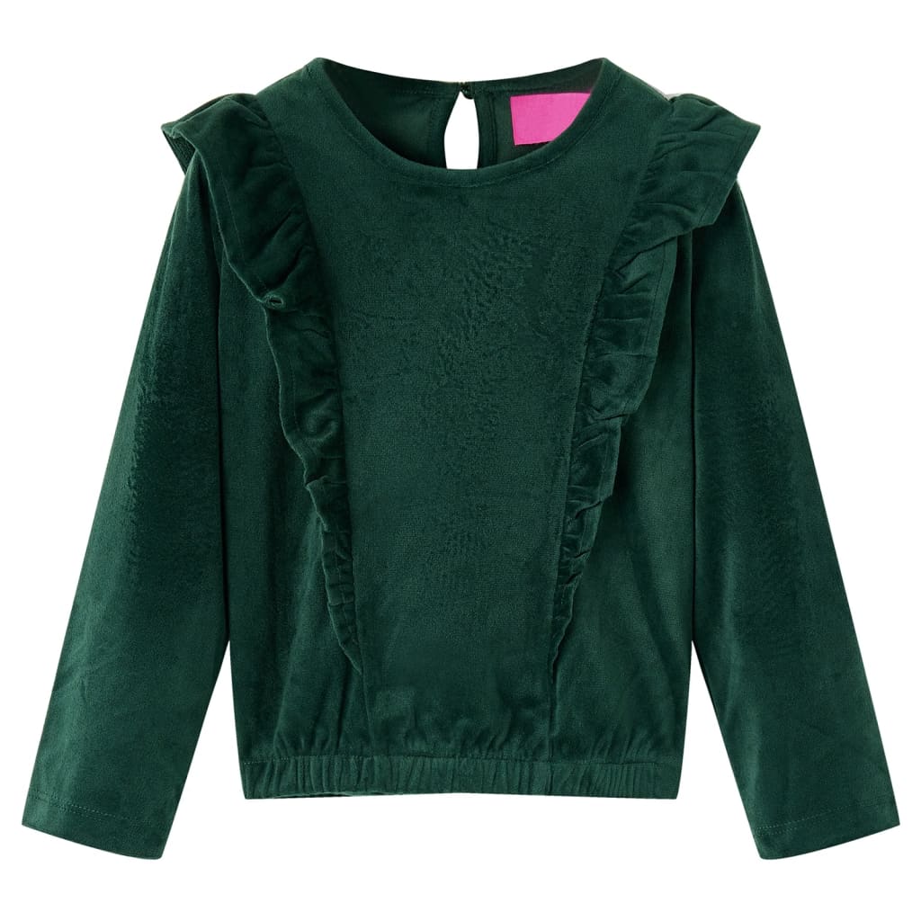 Blusa para criança com folhos verde-escuro 104