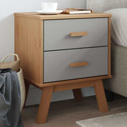 Mesa de cabeceira OLDEN madeira de pinho maciça cinza/castanho