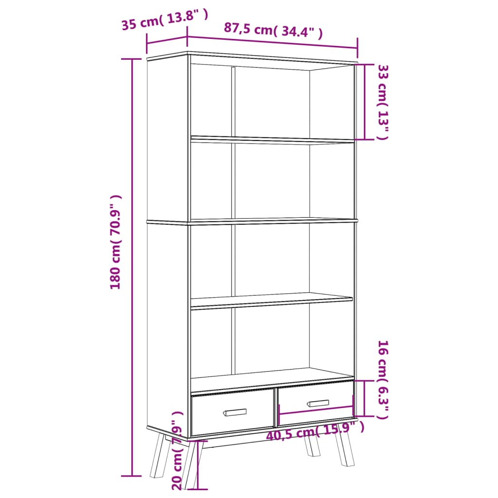 Estante c/ 4 prateleiras OLDEN madeira de pinho maciça castanho