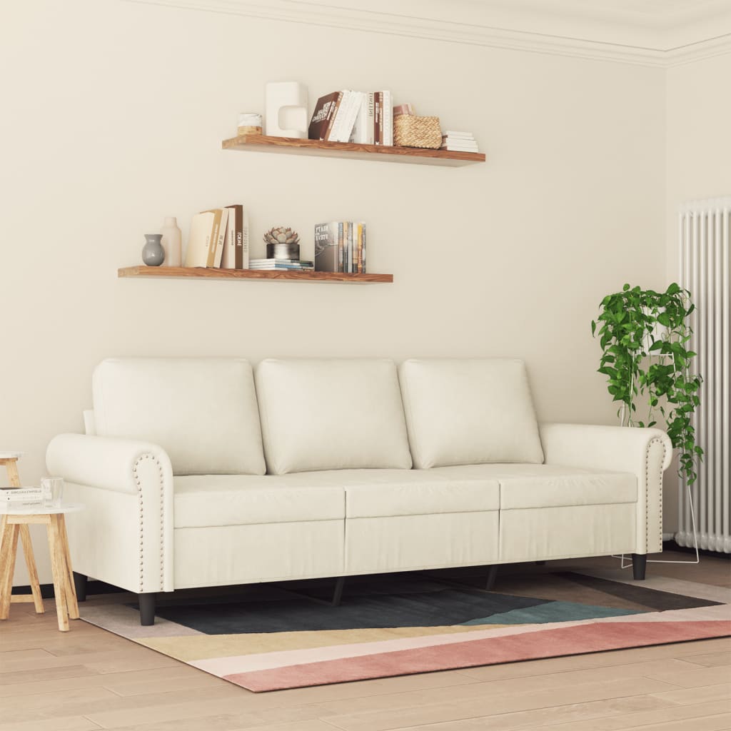Sofá de 3 lugares 180 cm veludo cor creme