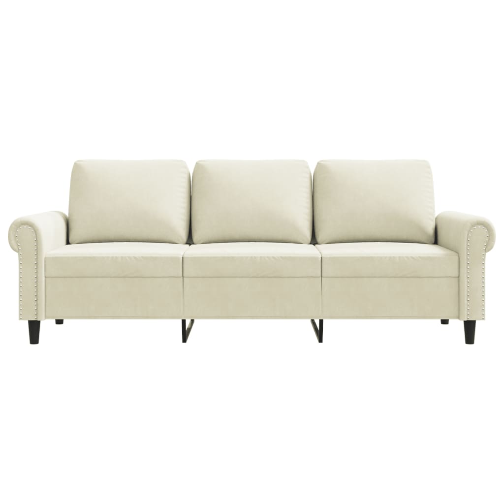 Sofá de 3 lugares 180 cm veludo cor creme