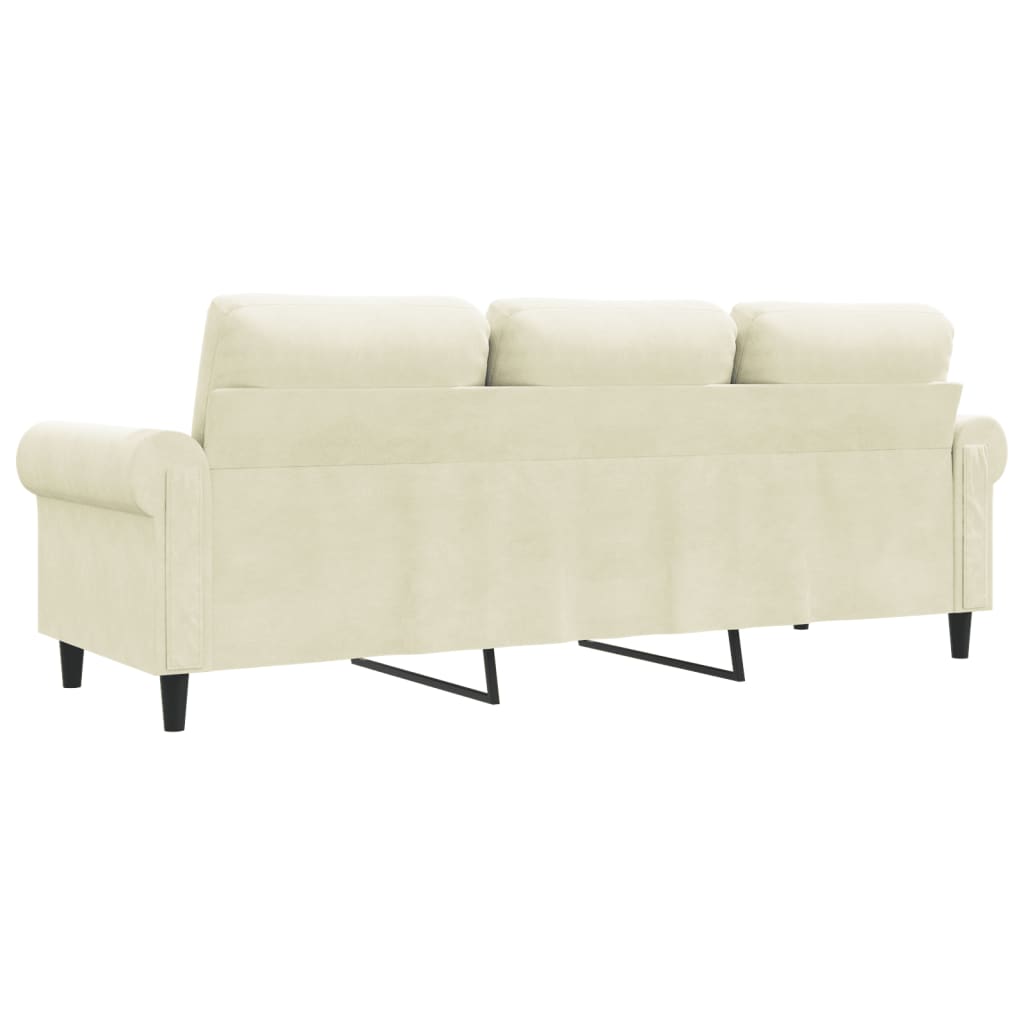 Sofá de 3 lugares 180 cm veludo cor creme