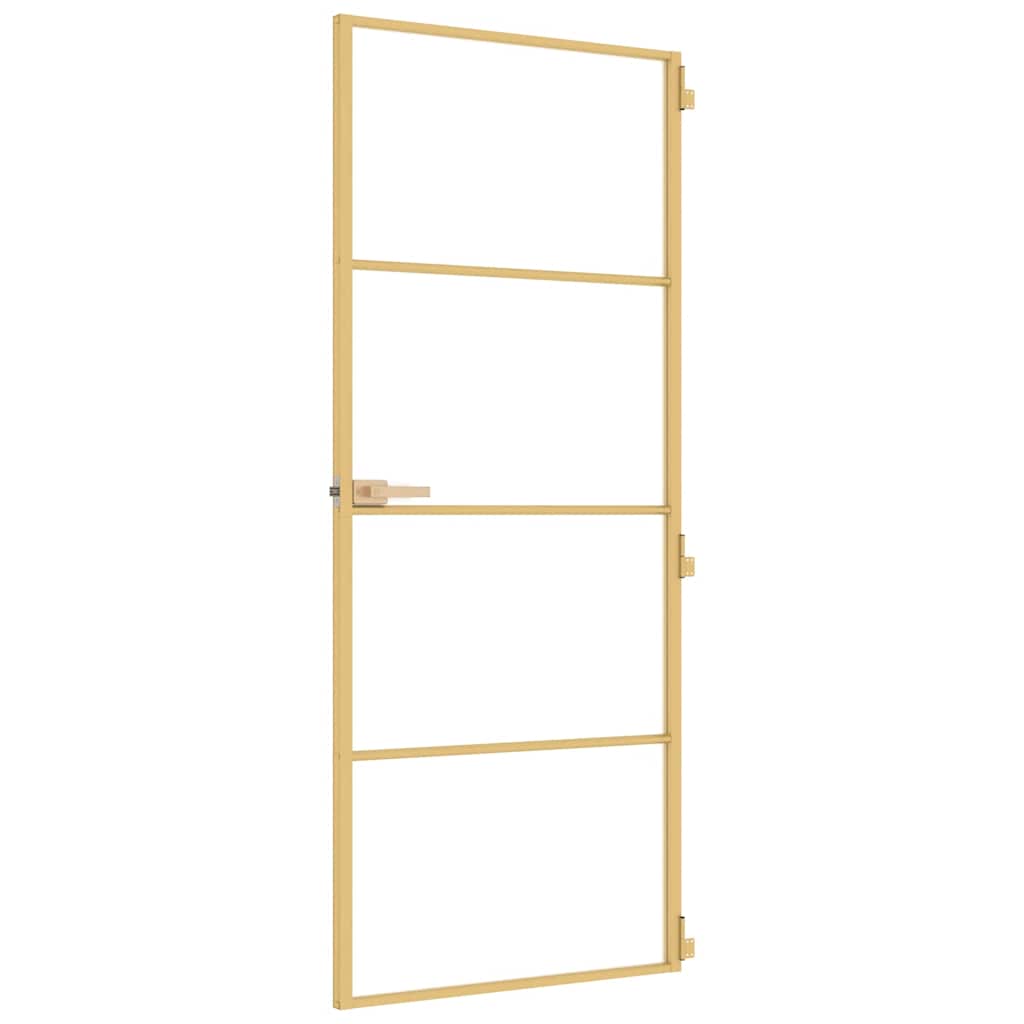 Porta interior 83x201,5 cm vidro temperado e alumínio dourado