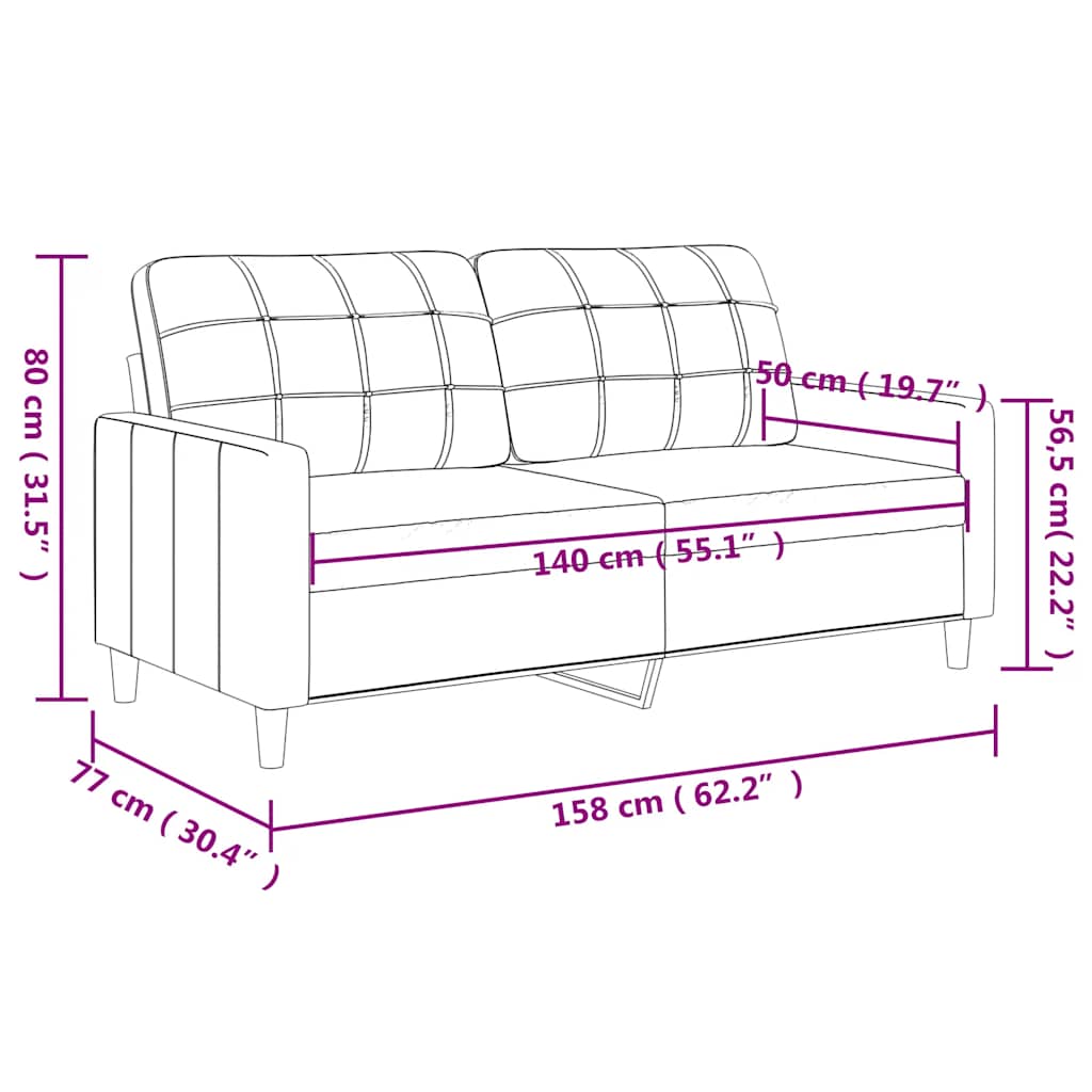 Sofá de 2 lugares 140 cm couro artificial preto