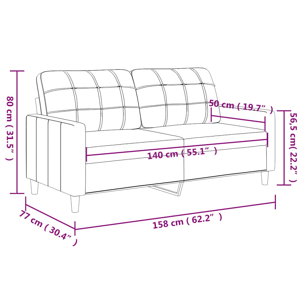 Sofá de 2 lugares 140 cm couro artificial cor creme