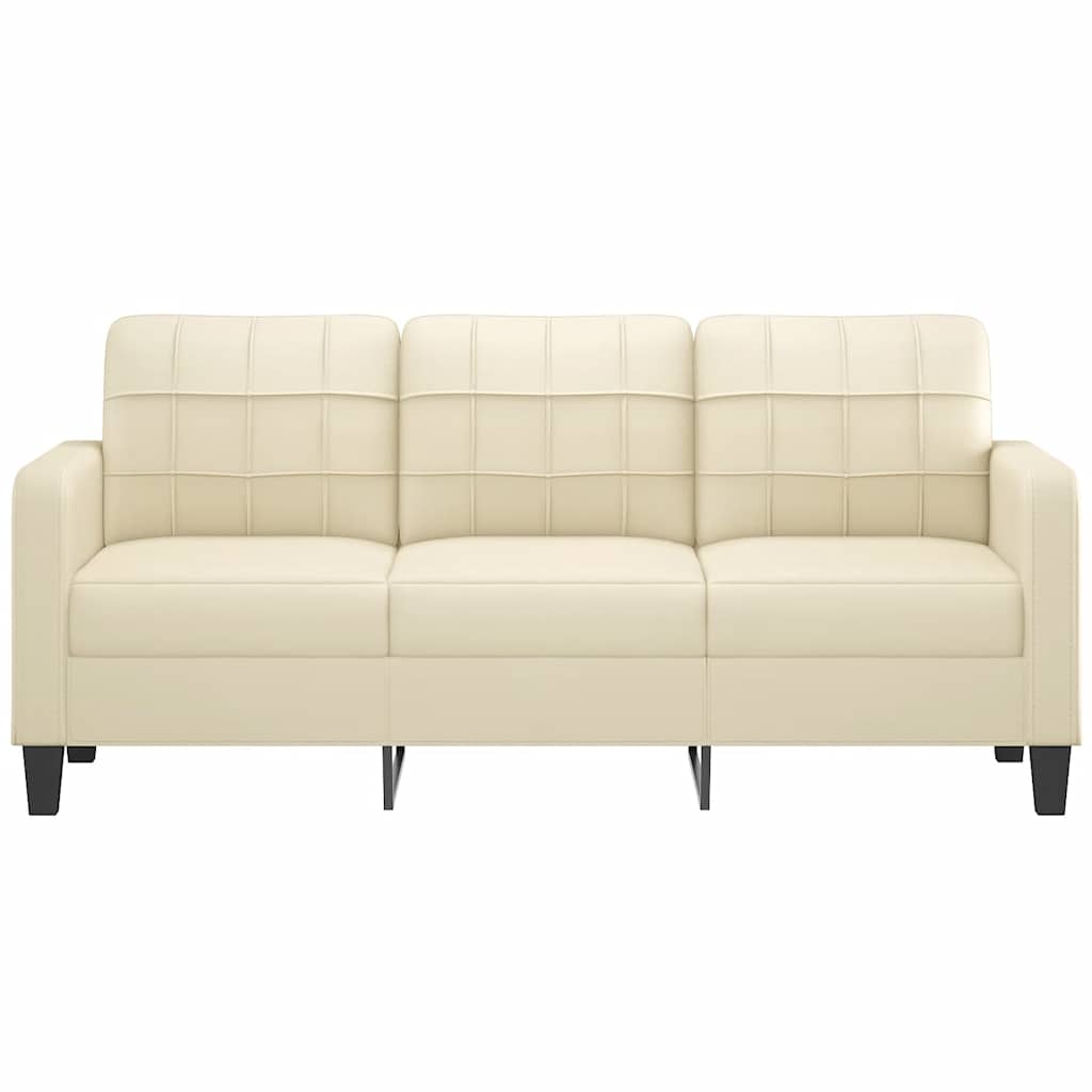 Sofá de 3 lugares 180 cm couro artificial cor creme