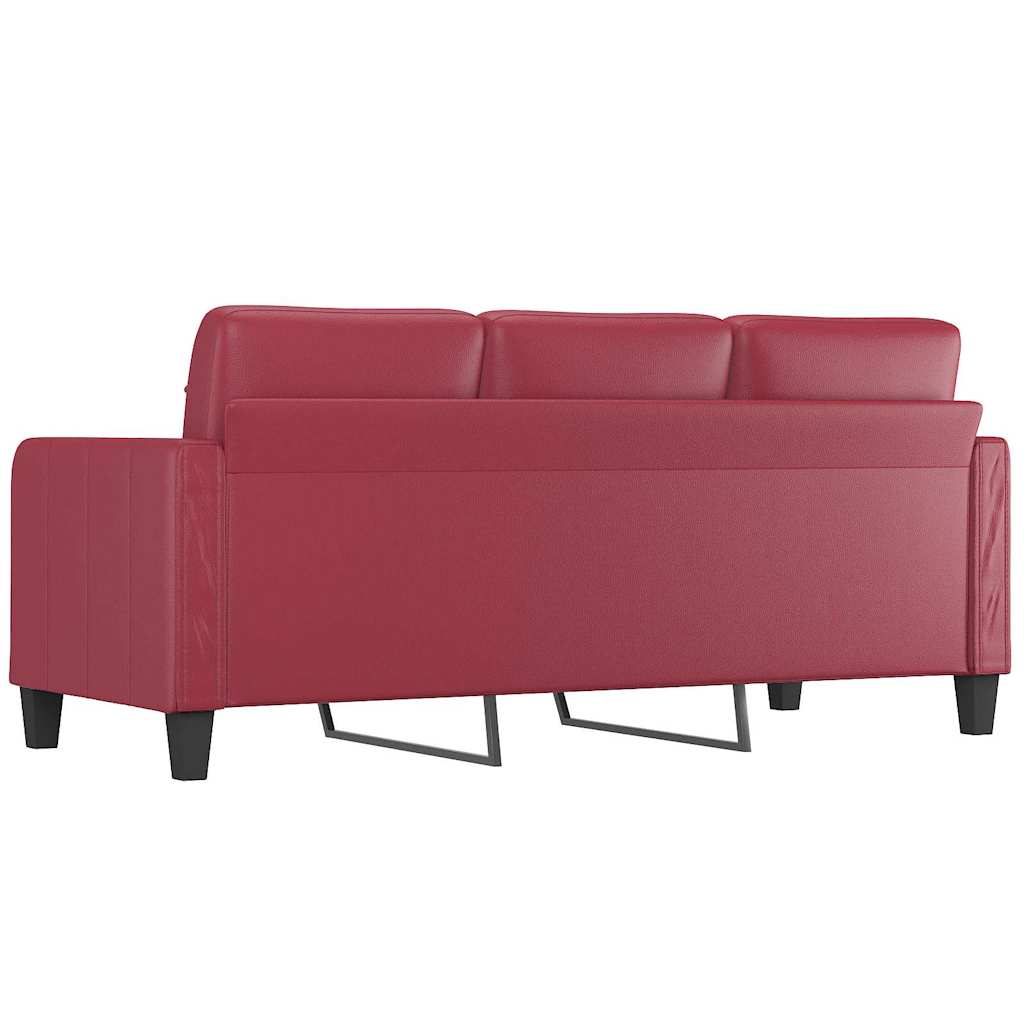 Sofá de 3 lugares 180 cm couro artificial vermelho tinto