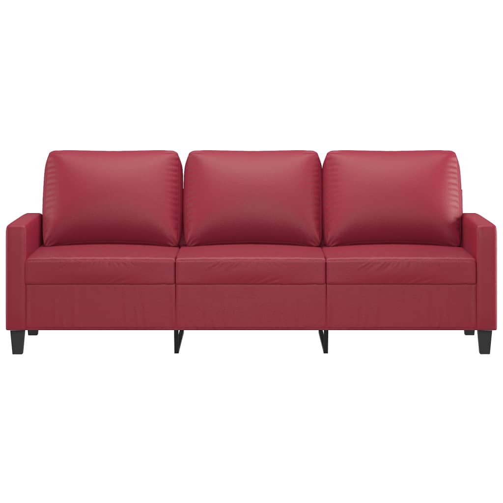 Sofá de 3 lugares 180 cm couro artificial vermelho tinto