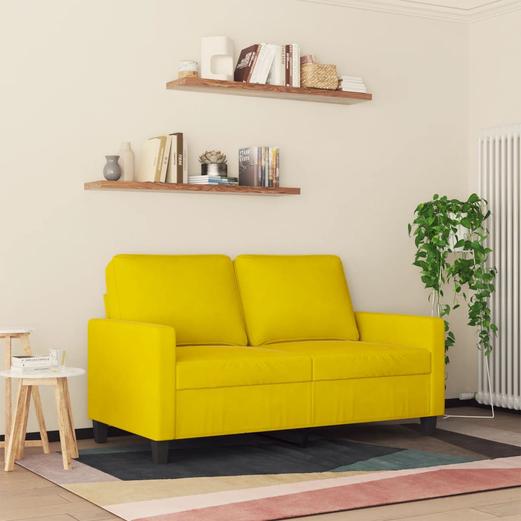 Sofá de 2 lugares veludo 120 cm amarelo