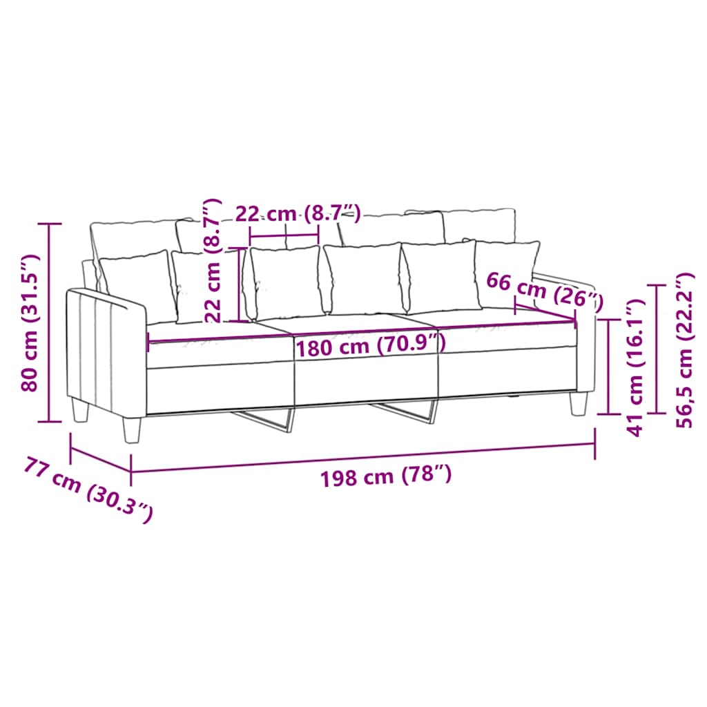 Sofá de 3 lugares 180 cm tecido amarelo-claro