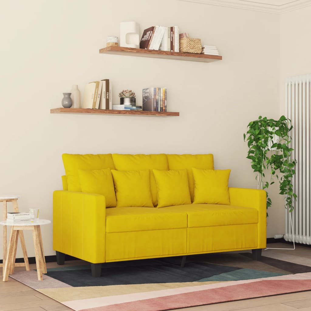 Sofá de 2 lugares veludo 120 cm amarelo