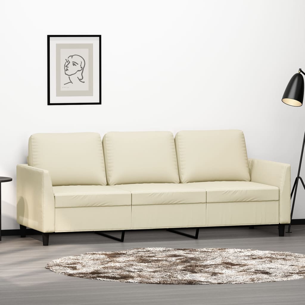 Sofá de 3 lugares 180 cm couro artificial cor creme