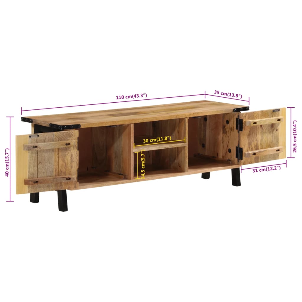 Móvel de TV 110x35x40 cm madeira de mangueira maciça