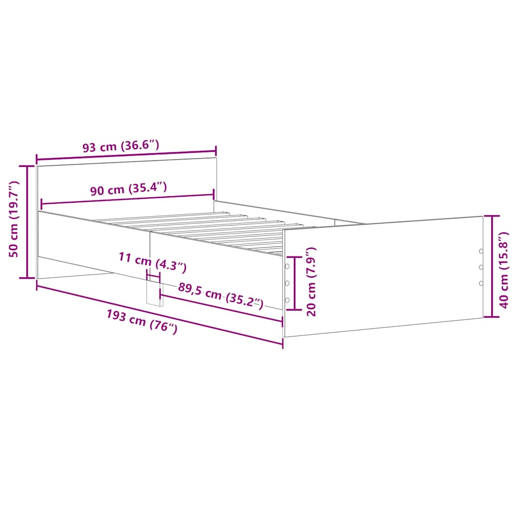Estrutura de cama 90x190 cm derivados de madeira branco