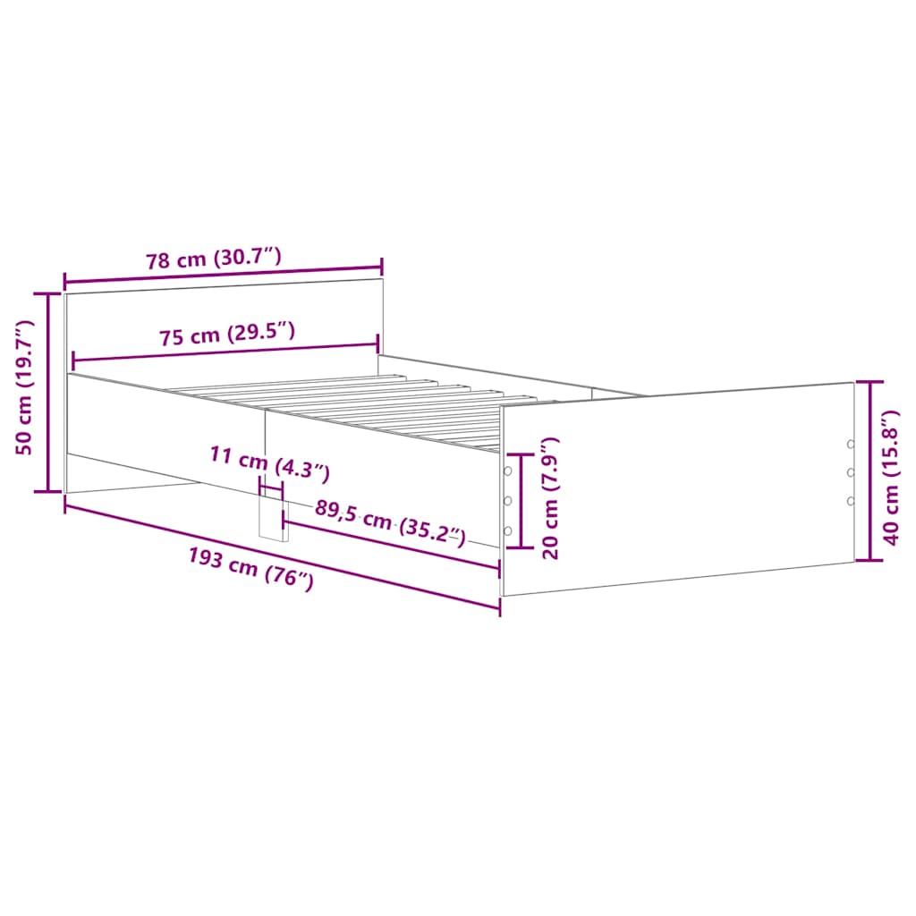 Estrutura cama solteiro 75x190 cm derivados de madeira branco