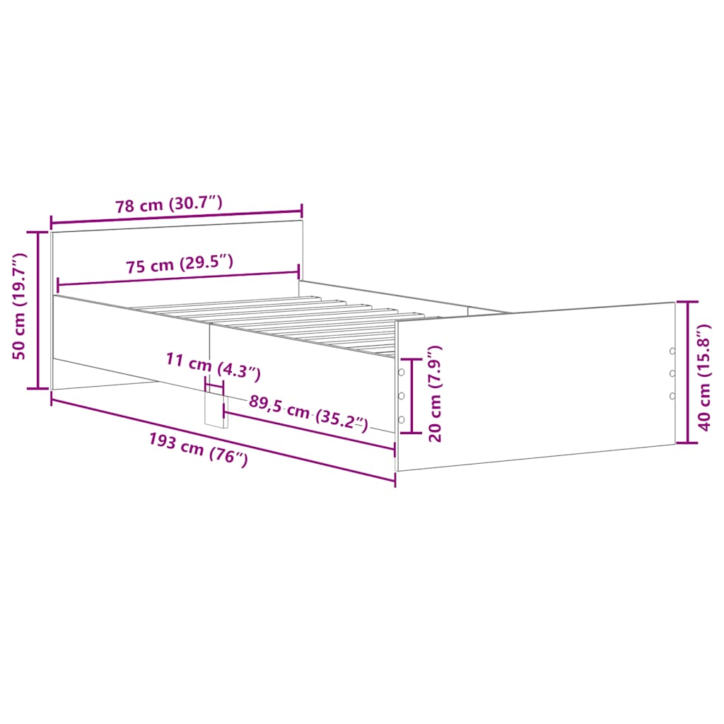 Estrutura cama s/ colchão derivados de madeira carvalho sonoma