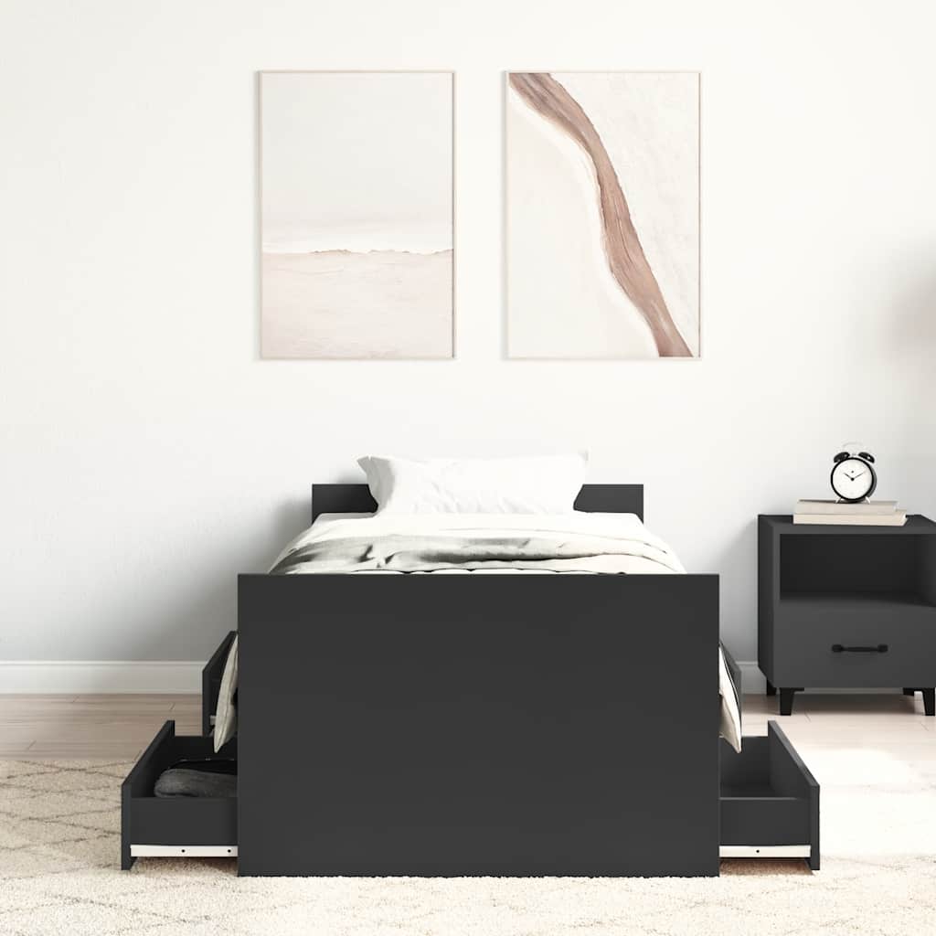 Estrutura de cama c/ painéis cabeceira e pés 75x190 cm preto