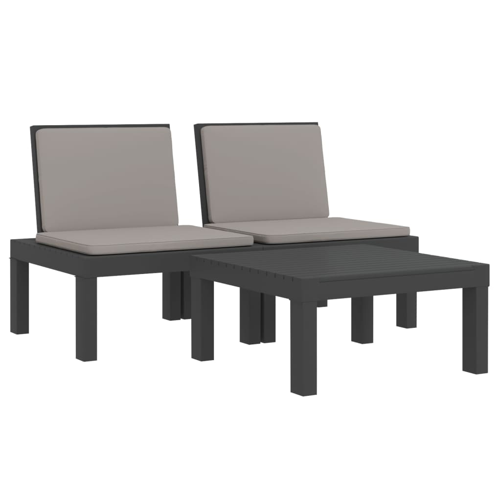 3 pcs conjunto lounge de jardim com almofadões PP antracite