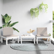 3 pcs conjunto lounge de jardim com almofadões PP branco