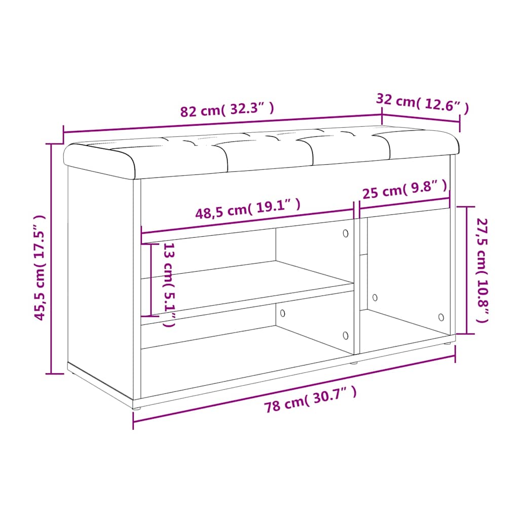 Banco sapateira 82x32x45,5cm derivados madeira cinzento cimento