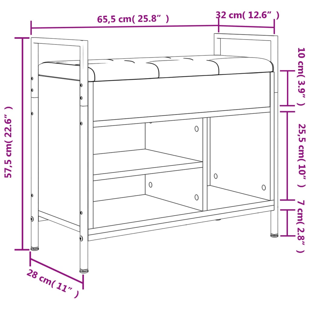 Banco sapateira 65,5x32x57,5cm derivados madeira carv. castanho