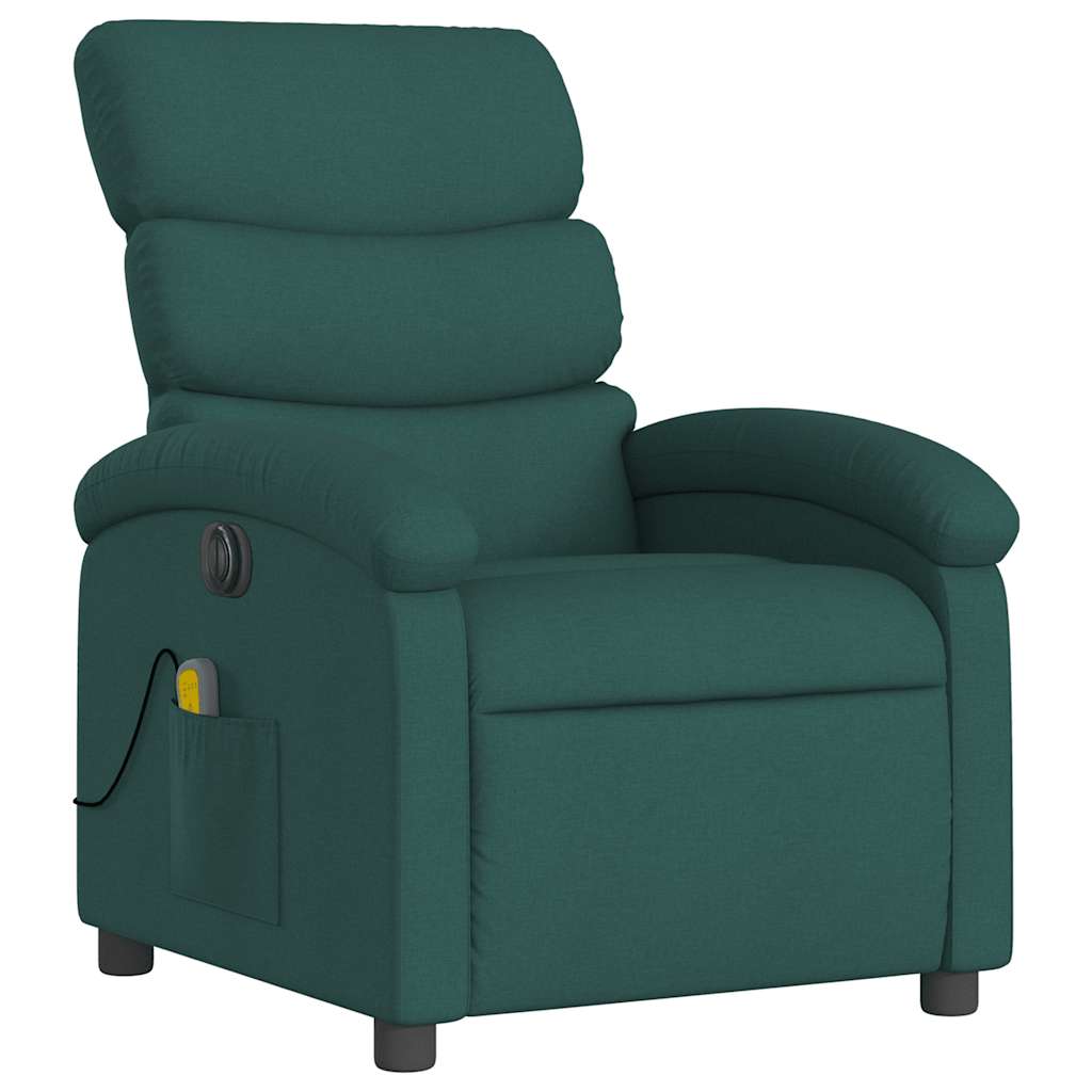 Poltrona reclinável de massagens elétrica tecido verde-escuro