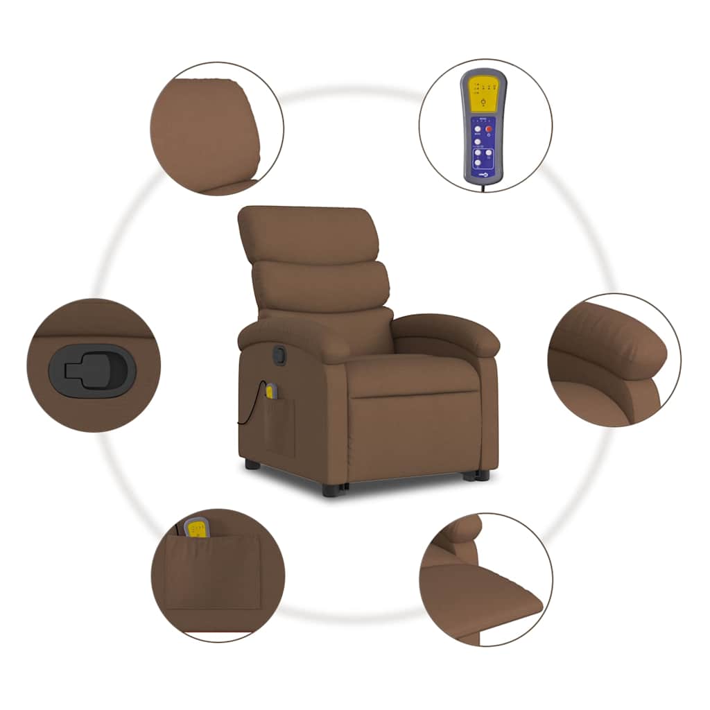 Poltrona reclinável massagens tecido castanho